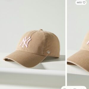 Anthropologie Tan Cap with Pink Detail